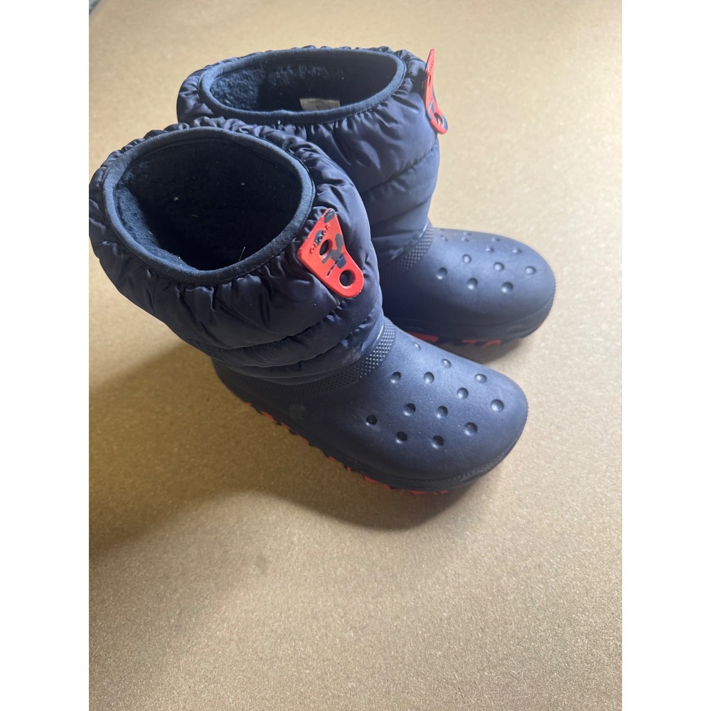 Crocs Kids Classic Neo Puff Winter Boots Navy Blue Red Camo 207275 J2
